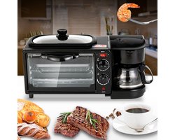 CHIWIN 3 in 1 Mini Ontbijtstation - Koffiezetapparaat, Grillplaat & Mini Oven - 800W Instelbare Temperatuur en Timer - 12L Klein FormaatRuimtebesparend Ontbijtoven voor Thuis, Studentenkamer of Caravan