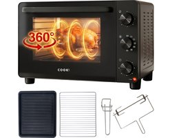 COOK-IT Vrijstaande Oven - 46L - 6 Ovenstanden - Hetelucht - PFAS Vrij - Grill - Draaispit - 90 tot 230°C - Zwart