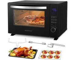 Elektrische Oven met Touchscreenbediening-10 Standen-Dubbelwandige deur-Draaispit-Programmeerbaar tot 230 °C-Vrijstaande ovens-Zwart