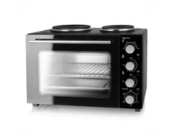 Emerio Mini-oven - 2 Kookplaten - 90-230ºC - Boven- & Onderwarmte - Heteluchtfunctie - Binnenverlichting - Draadrooster + Bakplaat - MO-125236.4 Zwart