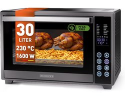 Heinrich´s HMO 8402 Mini-oven met hete lucht - 30L – met touch-bediening - kleine oven met draaispit, airfryer-inzetstuk – binnenverlichting - 1600W