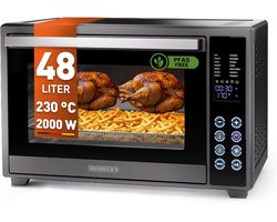 Heinrich´s HMO 8406 Mini-oven met hete lucht - 48L – met touch-bediening - kleine oven met draaispit, airfryer-inzetstuk – binnenverlichting - 2000W