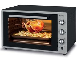 ICQN XXL Vrijstaande Oven - 60L - Convectie Mini Oven - Hetelucht & Grillfunctie - Geëmailleerde Holte - Grijs