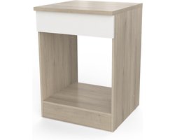 Inbouwovenkast met werkblad in eiken licht en mat wit, 60 x 60 x 85 cm