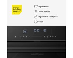 Klarstein Velaire inbouwoven - 74 liter elektrische oven, 13 standen, touchbediening, energieklasse A+, geëmailleerde binnenkant, driedubbele beglazing, geïntegreerde enkele oven, 60 cm, mat en glazen design, zwart
