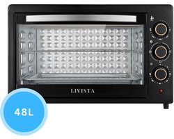 Livista® Vrijstaande Oven – 48L – Dubbele Verwarming – 120–250 °C – RVS Binnenkant – Gehard Glas – Perfect voor Bakken, Braden en Grillen