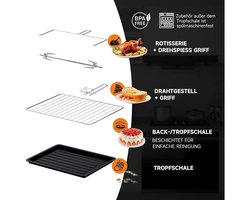 Mini oven 60L met draaispit, timer, mini pizza oven, 2000W