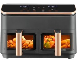 MKSS® Dubbele Airfryer XXXL - Duo Heteluchtfriteuse - Geschikt voor Accessoires - Zwart en Roségoud