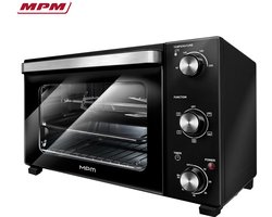 MPM MPE-17/T Mini Oven – Elektrische Oven 48L – Hetelucht – Roterende Grill – Dubbel Glas – 1500W – Zwart