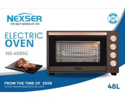 Nexser 48L Multifunctionele Air Oven – 2000W – Elektrische RVS Oven voor Bakken, Braden, Pizza, Grillen en Air Frying – Grote Capaciteit voor Thuis en Horeca - Bruin