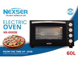 Nexser 60L Multifunctionele Air Oven – 2000W – Zwarte Elektrische RVS Oven voor Bakken, Braden, Pizza, Grillen en Air Frying – Grote Capaciteit voor Thuis en Horeca