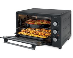 Nocta hetelucht oven 38 liter elektrisch vrijstaand zwart 1800 watt met timer binnenverlichting accessoires en dubbel glas CE gecertificeerd