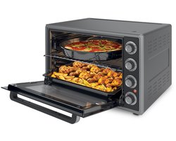 Nocta hetelucht oven 70 liter elektrisch vrijstaand grijs 2000 watt met ontdooi functie timer binnenverlichting accessoires dubbel glas CE gecertificeerd