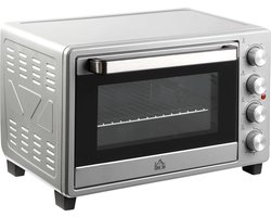 Rustive Vrijstaand Elektrische Oven - 32 liter - Mini Oven - 1600W - 60 min. Timer - Incl. accesoires - tot 230 Graden - Zilver