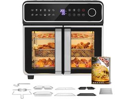 Sensova Dubbele Airfryer Oven 23L XXL – 2400W Heteluchtfriteuse met Dubbele Zone, 12 Kookprogramma’s, RVS Binnenkant, Touchscreen & Draaiknop, Inclusief 13 Accessoires en Receptenboek – Grote Familie Airfryer