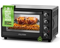 Stillstern mini-heteluchtoven 35 l (DE-versie) pizza Ø28, CYCLONE PRO+ antiaanbaklaag, ontdooien, 2 uur timer, camping mini-heteluchtoven pizzaoven mini-oven klein kipgrill met draaispies