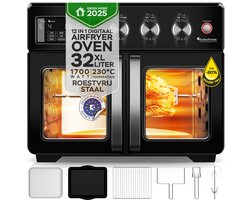 TurboTronic AFD32 Airfryer XXL en Oven – 12 Kookprogramma's – Vrijstaande Mini Oven – Instelbaar van 25 tot 230°C - 32L - Zwart