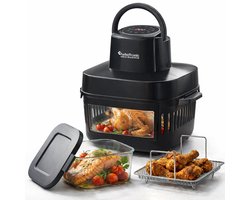 Turbotronic AFG6 Airfryer XXL met glazen bak- BPA & PFAS Vrij - 6L - Heteluchtfriteuse - Dual Heating - 50ºC tot 180ºC - 8 Kookprogramma's - Zwart