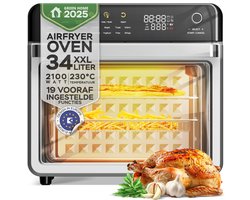 TurboTronic AFO330 AirChef Pro – Airfryer Oven – 34L – 19 Programma’s – 40°C tot 230°C – Heteluchtoven – 2100W – RVS – Multi Smart Oven - Zilver
