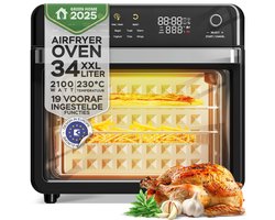TurboTronic AFO330 AirChef Pro – Airfryer Oven – 34L – 19 Programma’s – 40°C tot 230°C – Heteluchtoven – 2100W – RVS – Multi Smart Oven - Zwart