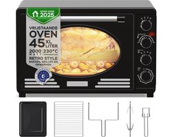 TurboTronic EV45R Retro Elektrische Vrijstaande Oven - Mini Oven - 45 liter - Zwart