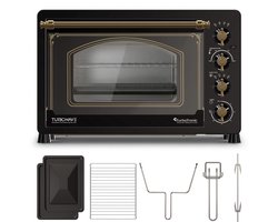 TurboTronic R45 Vrijstaande Oven – Retro Stijl – 45 Liter Mini Oven – 2000W – Inclusief Draaispit en Bakplaten – Zwart