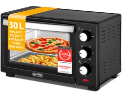 TZS First Austria Mini oven 30L - 1600W - Vrijstaande Heteluchtoven - max 230°C - Timer - Zwart