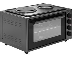 Wiggo WMO-E4562H(B) - Vrijstaande Mini Oven met kookplaat - Electrisch - 60 CM - 45 liter - 3534 W - 5 Jaar Garantie - Zwart