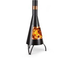 Blumfeldt Volantis - Tuinhaard, Terrasverwarmer, Fireview, Staal, Roestvrij, Moderne Look Met Koperkleurige Elementen, Stabiel, Kantelbestendig, Afgedekte Rookafvoer, Zwart