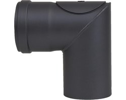 Diameter 80 mm Pellets Rookkanaal 90 Graden Boog met Puntbevestiging - Zwart