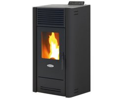 Fair BIO 100A Pelletkachel 10 kW – Compact Design – Boven- of Achteraansluiting – Gietijzeren Branderpot – Programmeerbaar – Antraciet – 265 m³