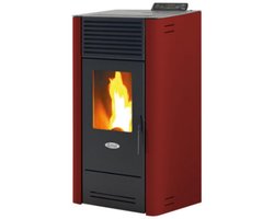 Fair BIO 100A Pelletkachel 10 kW – Compact Design – Boven- of Achteraansluiting – Gietijzeren Branderpot – Programmeerbaar – Bordeaux – 265 m³