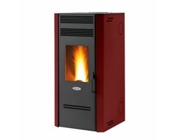 Fair BIO 80C Pelletkachel 8 kW – Designkachel met kanalisatie – Programmeerbaar – Gietijzeren branderpot – Bordeaux – Verwarmt tot 290 m³