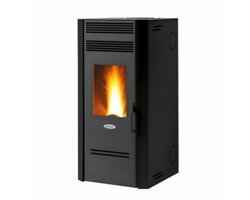 Fair BIO 80C Pelletkachel 8 kW – Designkachel met kanalisatie – Programmeerbaar – Gietijzeren branderpot – Zwart – Verwarmt tot 290 m³