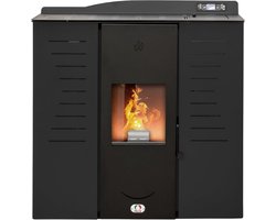 Hydro pelletkachel 25 kW met WiFi - verwarmt 180 m², 90% efficiëntie, 16 uur looptijd, 5 vermogensstanden, zwart slank design