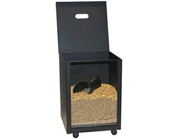 Pelletbak met Voorruit en Wieltjes - Zwart Gecoat, Houten Mand 39 x 52 x 39 cm