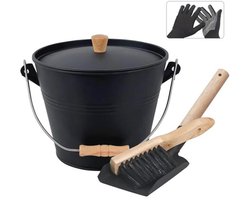 Pelletemmer met deksel voor open haarden en houtkachels – 5 liter met schep en borstel