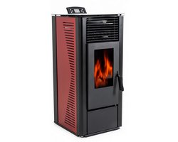 THUNDER® | KARMEN RED | Vrijstaande Pelletkachel 10 kW | Inclusief Rookpijpen 80mm | Met Thermostaat & Timer | Voor Ruimtes tot 95 m² | Ecologisch & Stijlvol Verwarmen