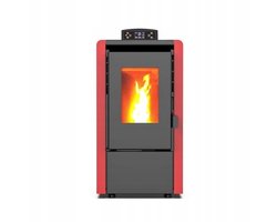 THUNDER® | LEYLA RED | Vrijstaande Pelletkachel 6,3 kW | Inclusief Rookpijpen 80mm | Met Thermostaat & Timer | Voor Ruimtes tot 60 m² | Ecologisch & Stijlvol Verwarmen