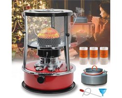 Petroleumkachel – Voor Binnen – Petroleumerwarming – Met Theeketel – Zonder Stroom – 4,5L – Tank tot 18 uur – Hoge Kwaliteit – 2600W Rood