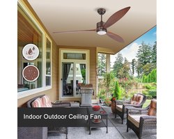 165 cm massief houten plafondventilator met DC-motor en dimbare LED-verlichting - Geschikt voor Alexa en Google Home - 6 snelheden en IP44