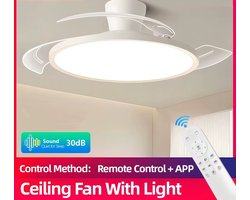 3 Blad Plafondventilator - LED Ventilator - Smart Lamp - 6 Snelheden - Bedienbaar Met Afstandsbediening & APP - 105 cm - Wit - Plafondventilatorlamp