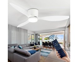 3 Blad Plafondventilator - Moderne LED Ventilator Lamp - 6 Snelheden - Bedienbaar Met Afstandsbediening - 105 cm - Wit - Woonkamerlamp