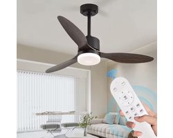 3 Blad Plafondventilator - Moderne LED Ventilator Lamp - 6 Snelheden - Hoogte Verstelbaar - Afstandsbediening & APP - 105 cm - Bruin/Zwart- Woonkamerlamp