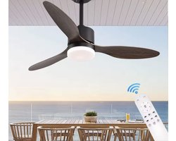 3 Blad Plafondventilator - Moderne LED Ventilator Lamp - 6 Snelheden - Hoogte Verstelbaar - Afstandsbediening & APP - 132 cm - Bruin/Zwart- Woonkamerlamp