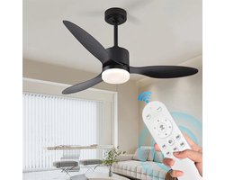3 Blad Plafondventilator - Moderne LED Ventilator Lamp - 6 Snelheden - Hoogte Verstelbaar - Afstandsbediening & APP - 132 cm - Zwart - Woonkamerlamp