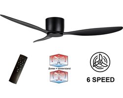 3 Blad Plafondventilator - Moderne Ventilator - 3 Snelheden - Bedienbaar Met Afstandsbediening - 132 cm - Zwart - Woonkamer Ventilator