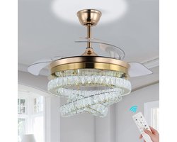 3 Ring Crystal Ventilator Lamp - Met Afstandsbediening - Stille Ventilator - 106 cm - Goud - Timer - Woonkamerlamp Ventilator - Moderne Plafond Ventilator Lamp - Kroonluchter Ventilator