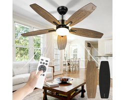 5 Blad Plafondventilator | 6 Standen | Dubbelzijdige Vleugels In Zwart & Bruin | Met Afstandsbediening | Kroonluchter Ventilator | 107 cm | Dimbaar | Woonkamerlamp | Moderne lamp