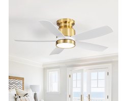 5 Blad Plafondventilator - Moderne LED Ventilator - 6 Snelheden - Bedienbaar Met Afstandsbediening - 105 cm - Goud/Wit